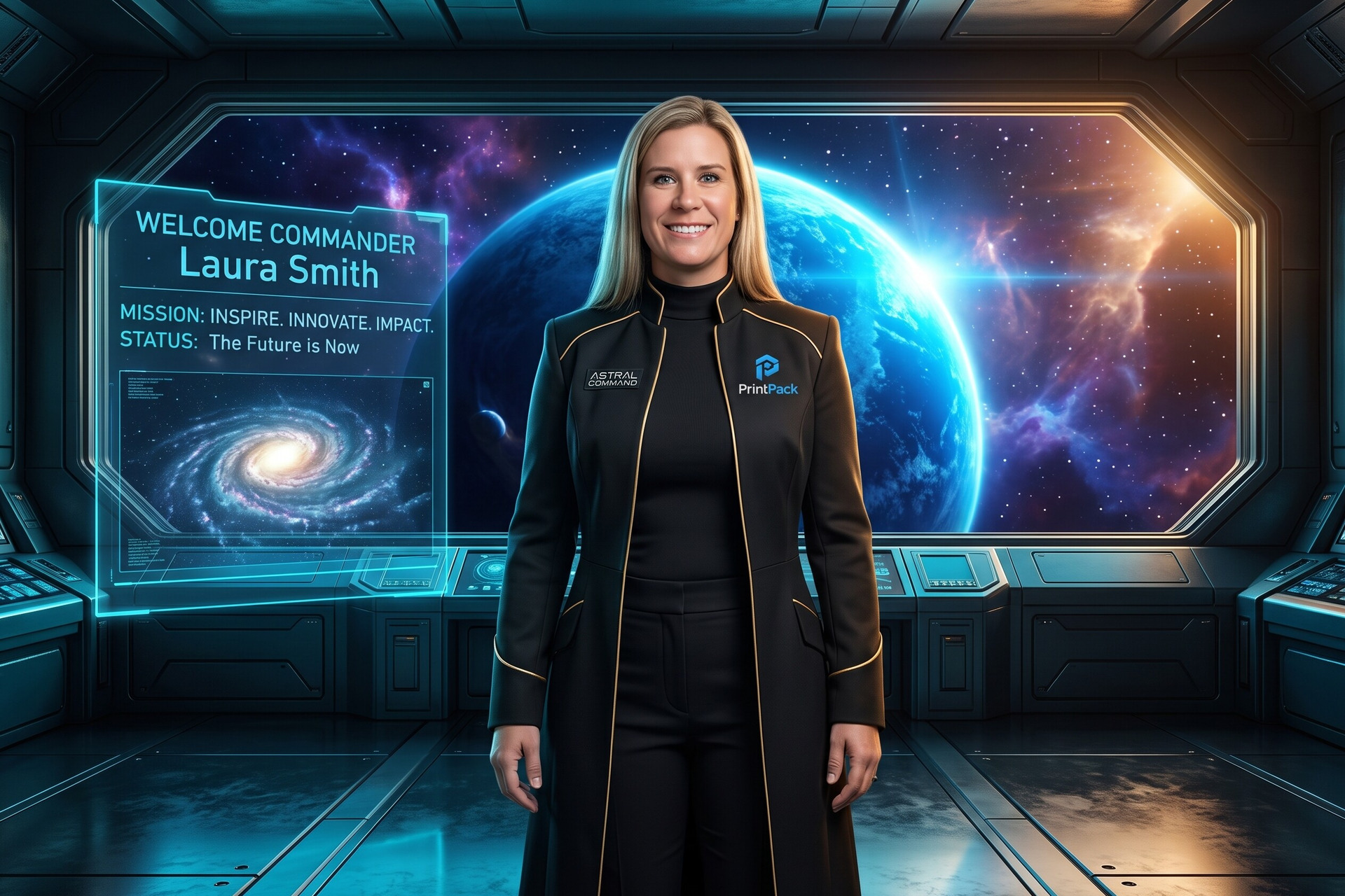 Custom futuristic AI Photo Booth portrait created by BOMBA Creative Co. for Printpack